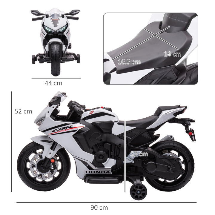 Electric Ride On Motorcycle with Headlights Music, with Training Wheels, for 3-5 Years Old, White