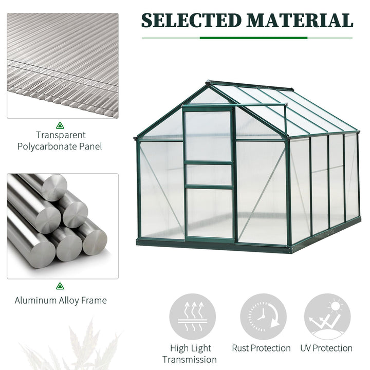 Large Walk-In Greenhouse Aluminium Frame Greenhouse Garden Plants Grow Galvanized Base w/ Slide Door, 6 x 8 ft