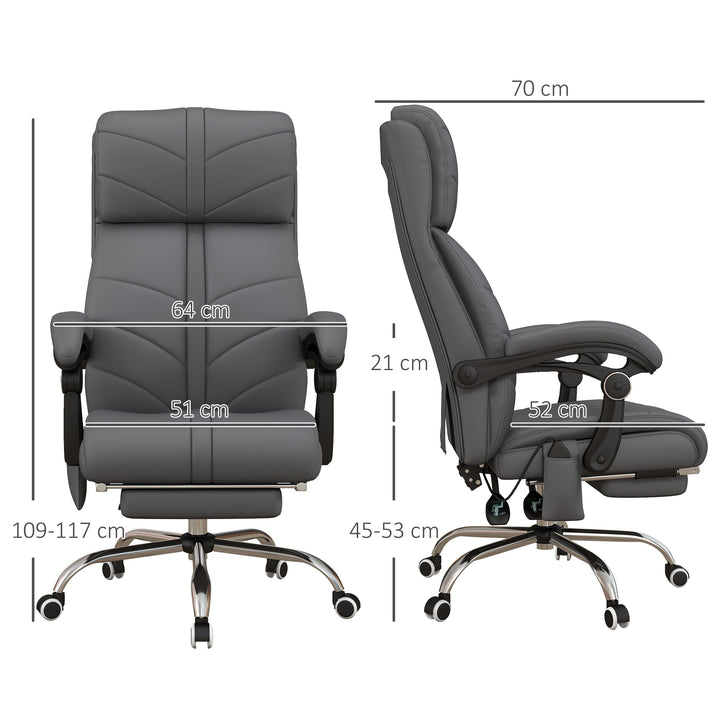 Vinsetto Vibration Massage Office Chair with Heat, PU Leather Computer Chair with Footrest, Armrest, Reclining Back, Grey
