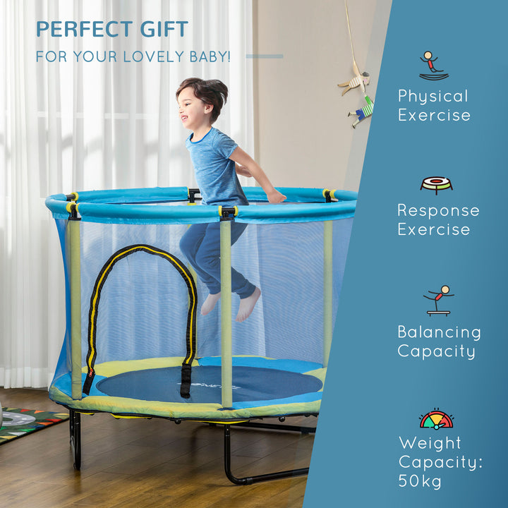 140 cm Kids Trampoline Indoor Bouncer Jumper with Security Enclosure Net, Bungee Gym for Children 1-6 Years Old, Blue