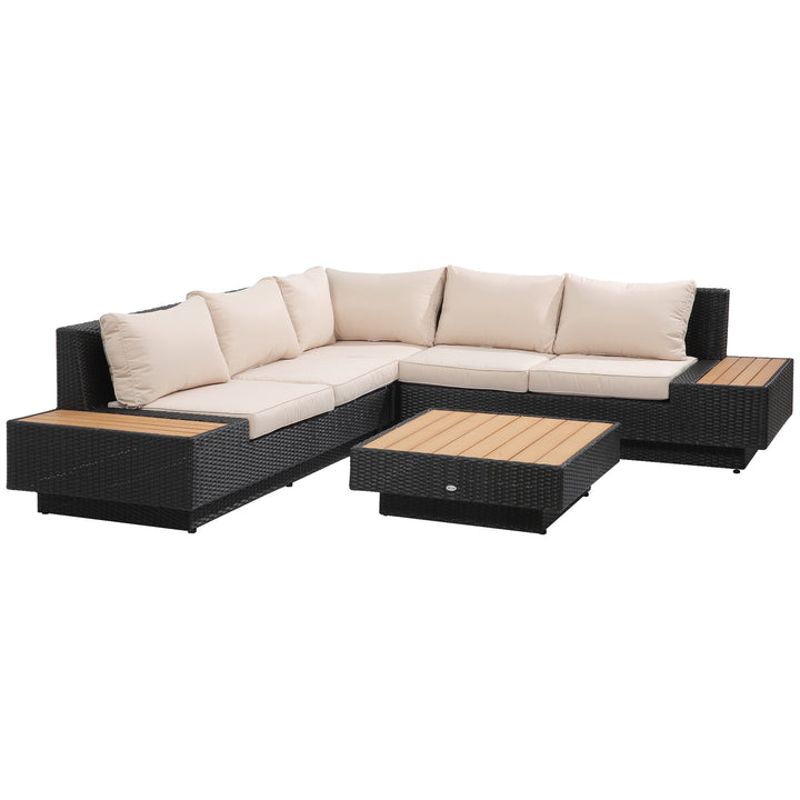 5-Seater Rattan Garden Furniture Outdoor Sectional Corner Sofa and Coffee Table Set  Conservatory Wicker Weave w/ Armrest and Cushions, Black