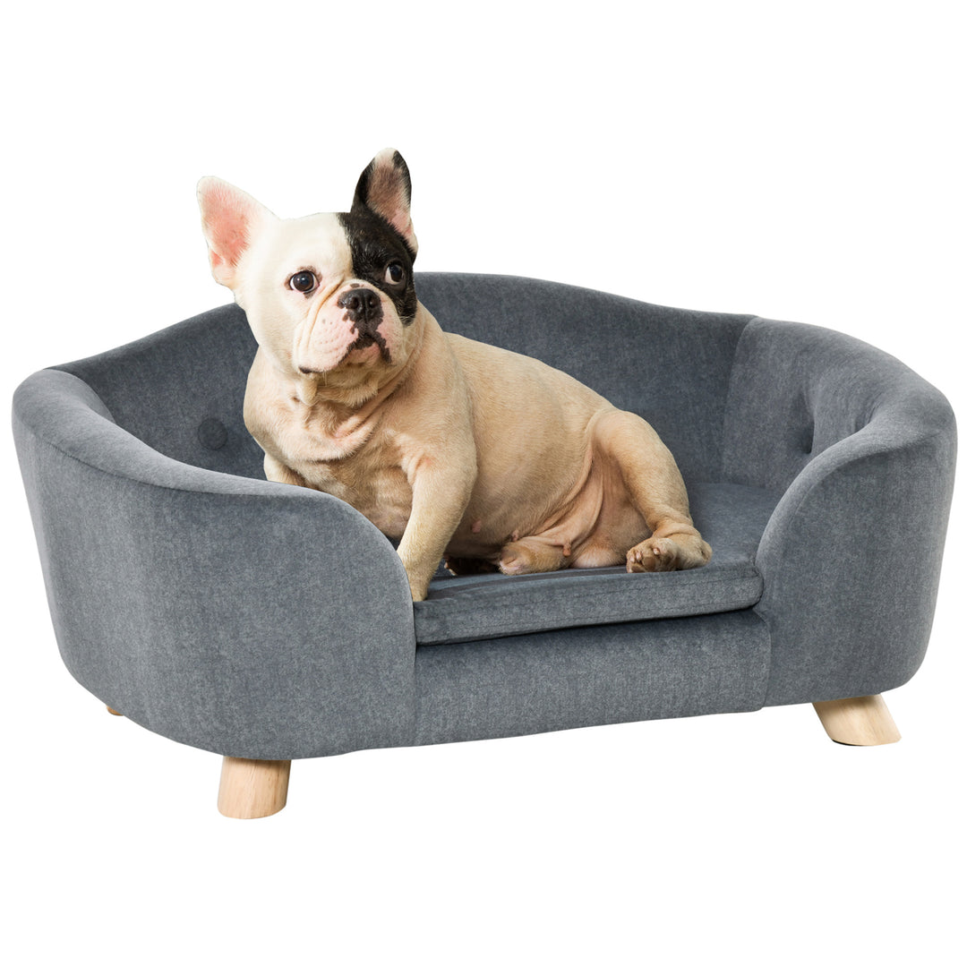 PawHut Pet Sofa, Dog Bed Couch, Puppy Kitten Lounge, with Wooden Frame, Short Plush Cover, Washable Cushion, for Small Dog, 70 x 47 x 30 cm, Grey