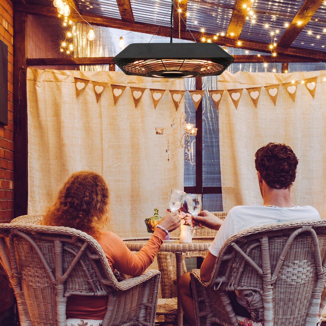 Outsunny 2000W Electric Hanging Patio Heater Ceiling Mounted Halogen Heating Indoor Outdoor with Remote Control Aluminium