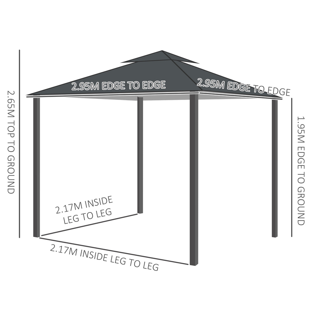 Outsunny 3 x 3 m Garden Metal Gazebo Marquee Patio Wedding Party Tent Canopy Shelter with Pavilion Sidewalls (Dark Grey)