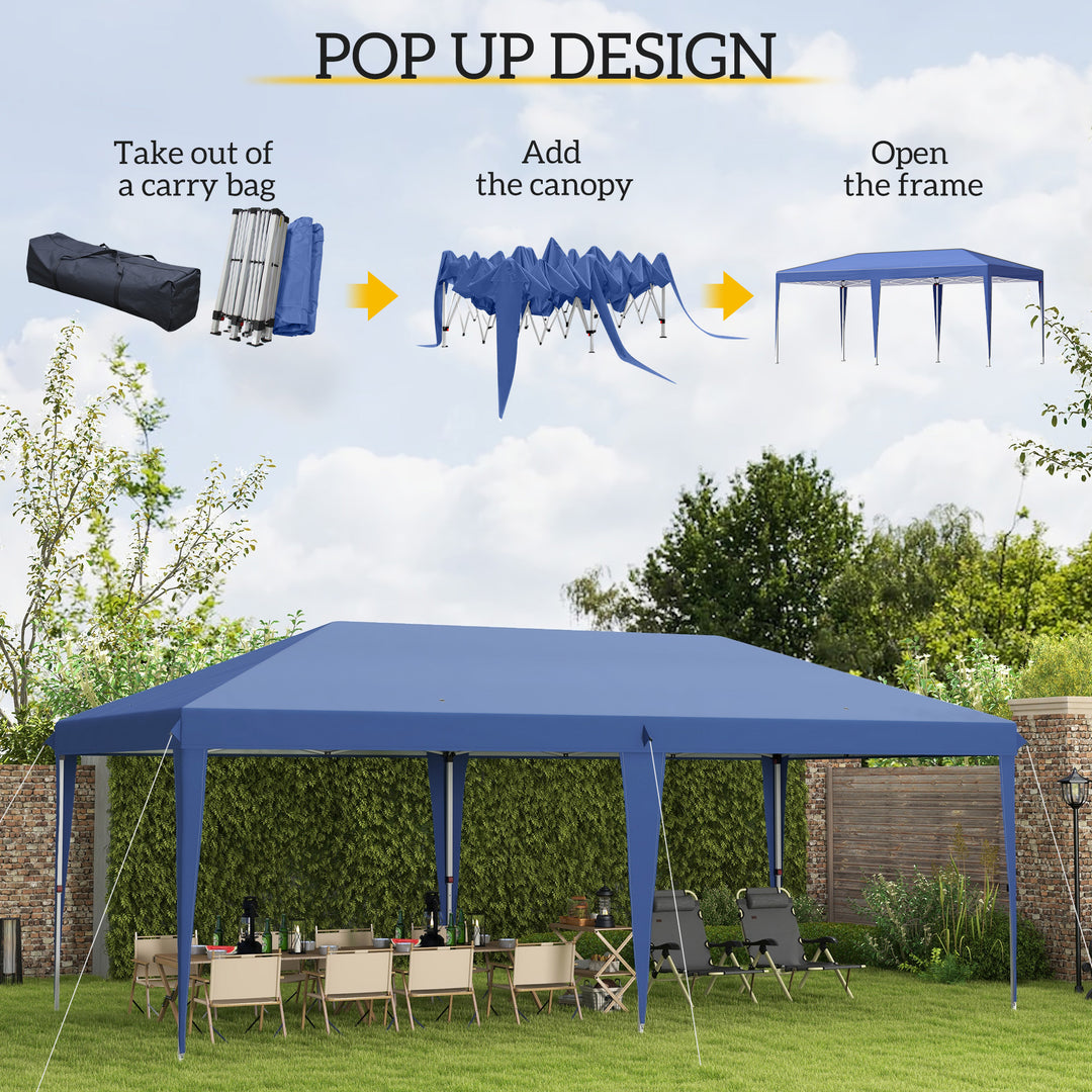 Outsunny Pop Up Gazebo, Double Roof Foldable Canopy Tent, Wedding Awning Canopy w/ Carrying Bag, 6 m x 3 m x 2.65 m, Blue