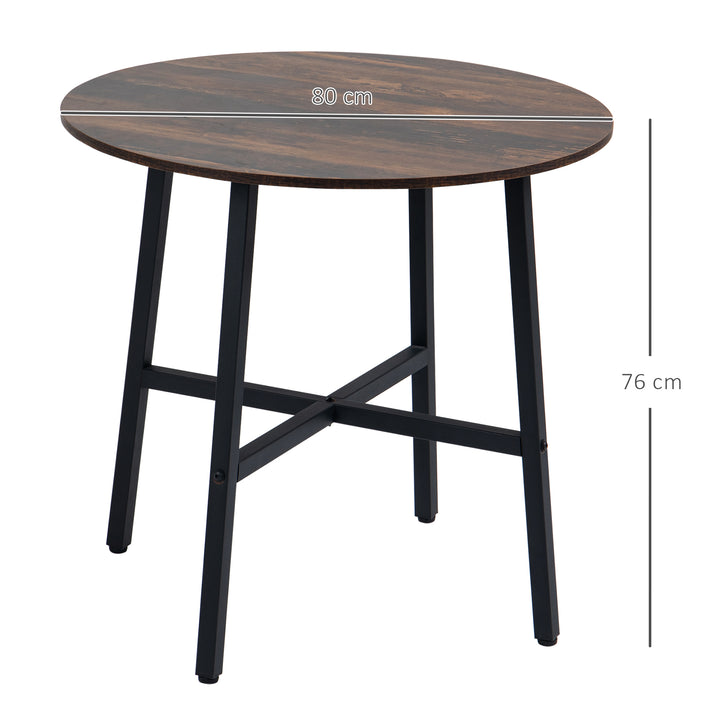 85cm Dining Room Table, Industrial Style Kitchen Table Round  with Steel Legs, Rustic Brown