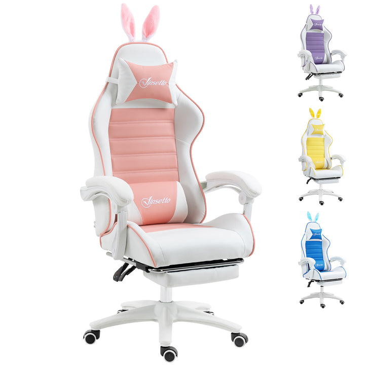 Vinsetto Racing Gaming Chair, Reclining PU Leather Computer Chair with Removable Rabbit Ears, Pink