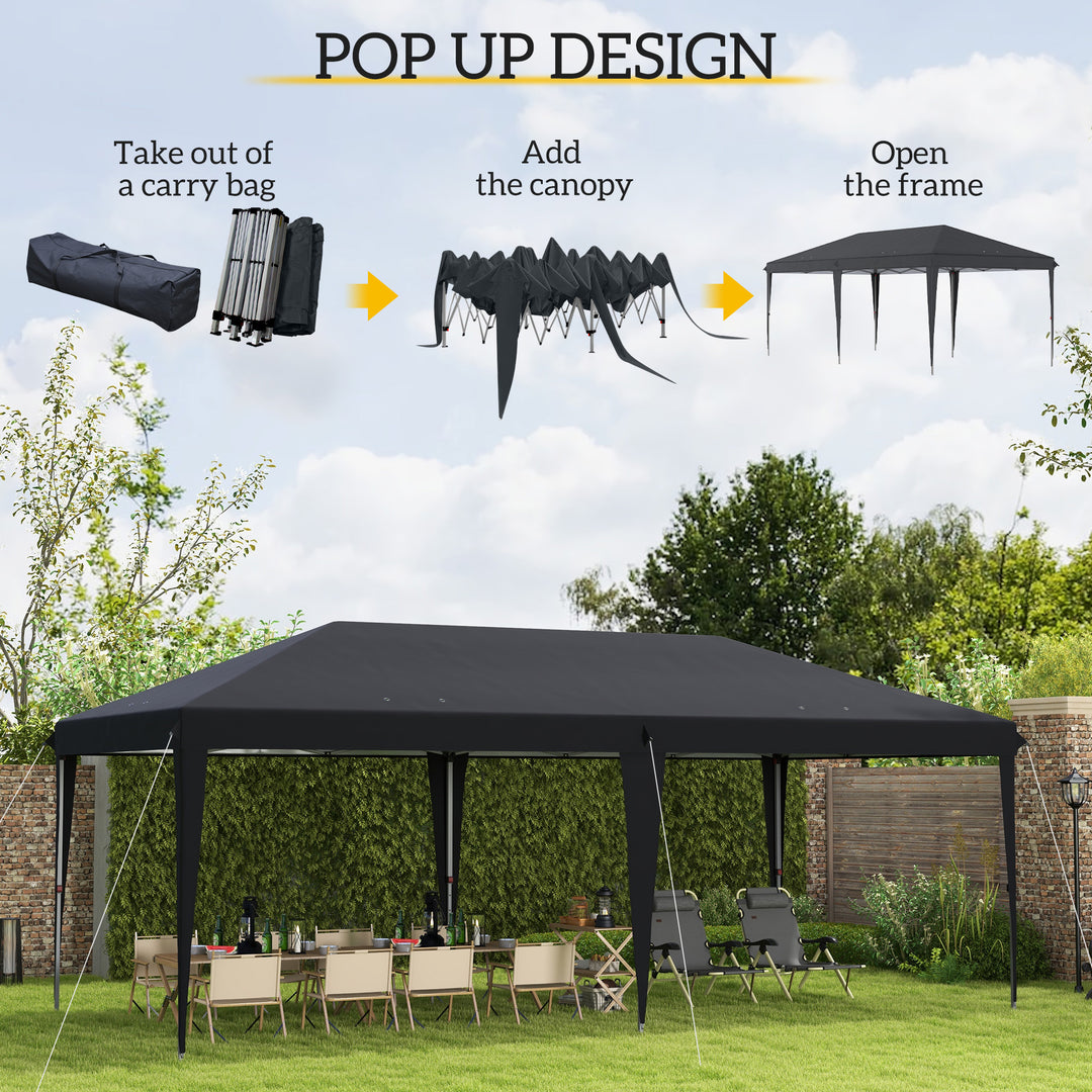 3 x 6 m Pop Up Gazebo, Foldable Canopy Tent, Height Adjustable Wedding Awning Canopy w/ Carrying Bag, Black