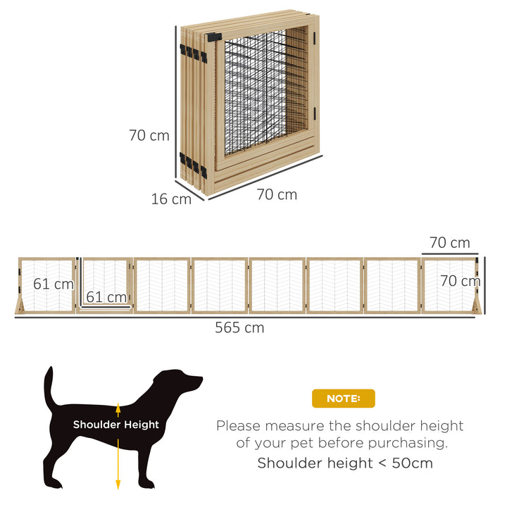 8 Panels Foldable Pet Playpen with Support Feet, Small and Medium Dogs - Natural Wood Finish