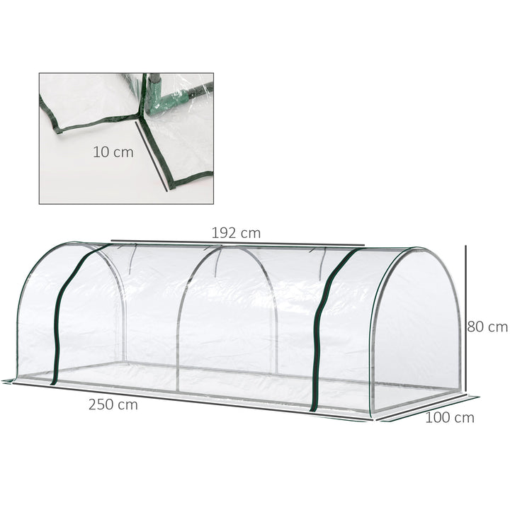 Outsunny Tunnel Greenhouse Green Grow House for Garden Outdoor, Steel Frame, PVC Cover, Transparent, 250 x 100 x 80cm