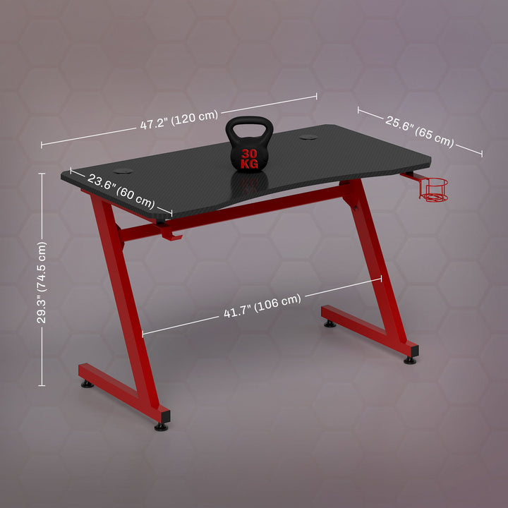 Gaming Desk Steel Frame w/ Cup Headphone Holder Adjustable Feet Cable Organiser Home Office Computer Table Red
