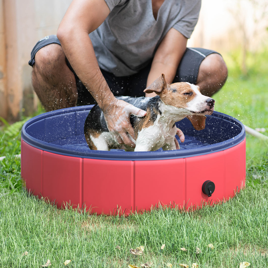 PawHut Pet Swimming Pool, Foldable, 80 cm Diameter-Red