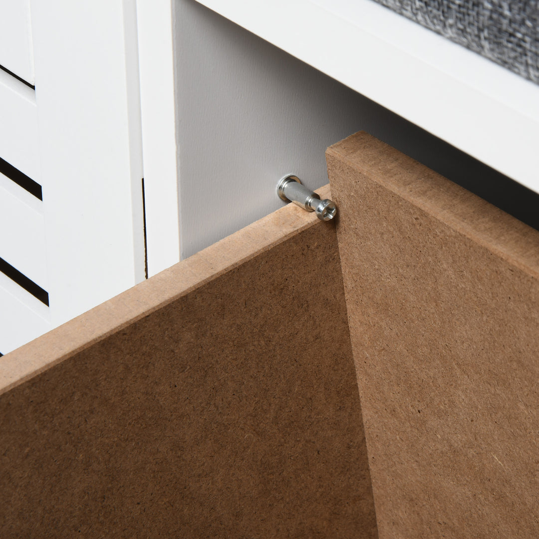 White Storage Bench with 3 Drawers & Removable Grey Seat Cushion Hallway Organisation furniture