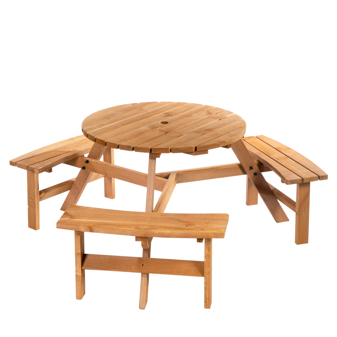 Fir Wood Pub Parasol Table and Bench Set 6 Person Heavy Duty Patio Dining Garden Outdoor Furniture