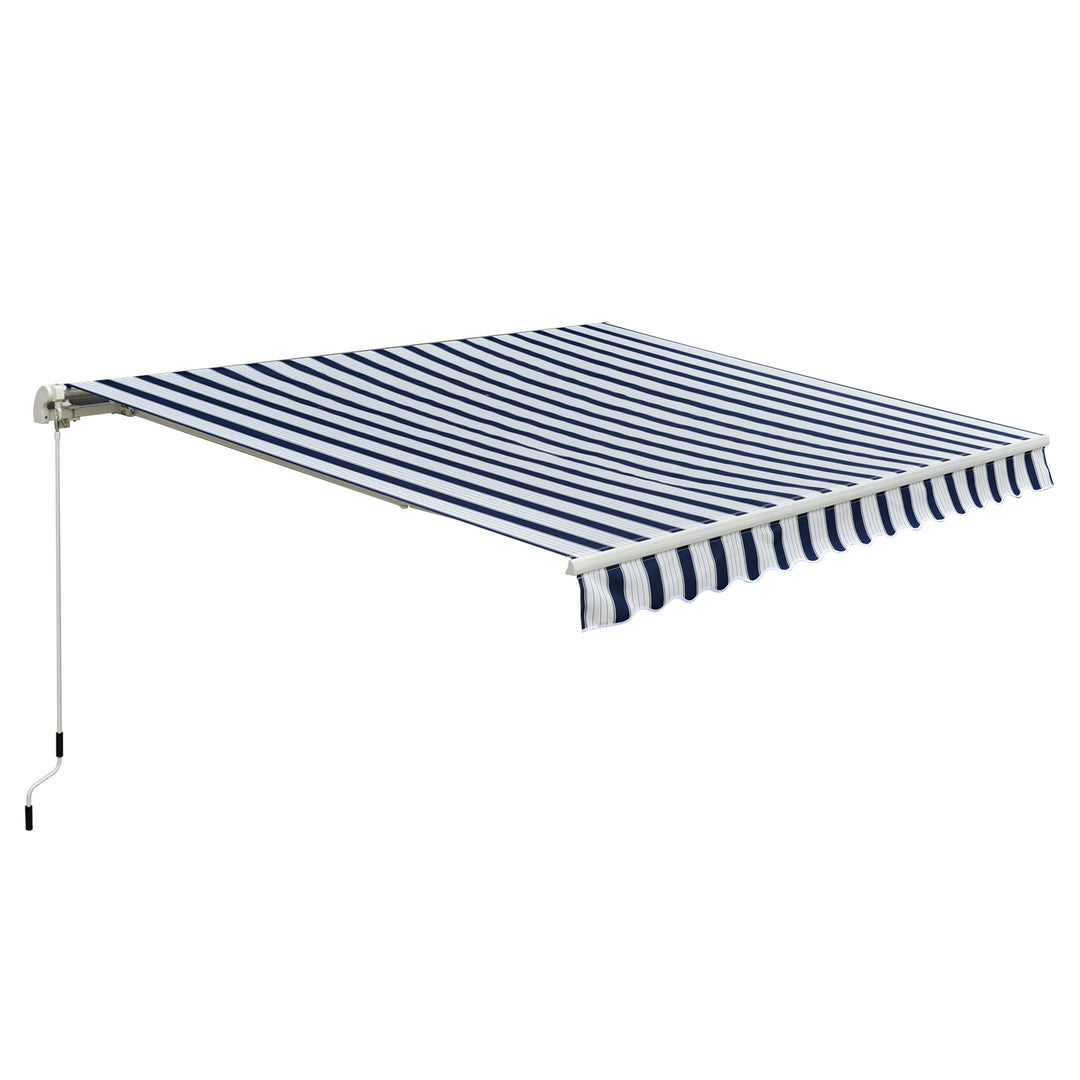 Garden Patio Manual Retractable Awning Canopy Sun Shade Shelter, 3m x 2.5m-Blue/White