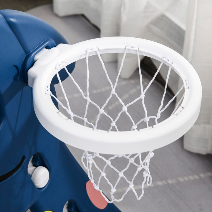 Kids Slide with Basketball Hoop Toddler Climber Freestanding Slider Playset Playground Slipping Slide Indoor Outdoor Exercise Toy Blue
