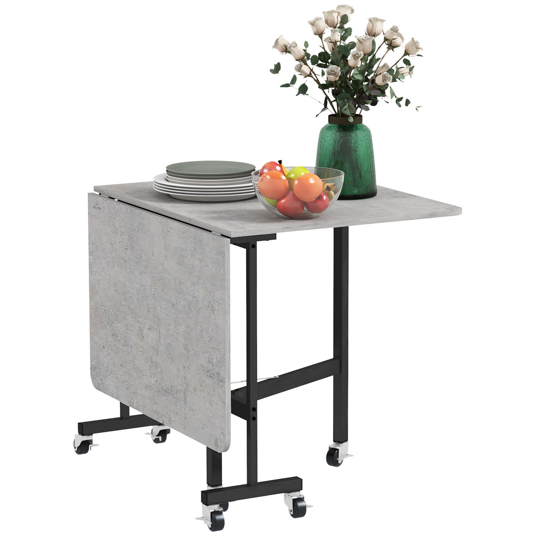 Drop Leaf Table, Folding Dining Table with Metal Frame, Rolling Kitchen Dining Table for Small Spaces, 120cm, Grey