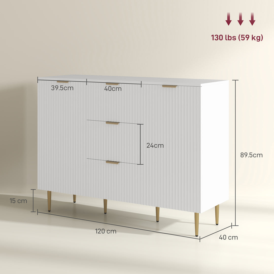 Sideboard Buffet Cabinet with 3 Drawers and Adjustable Shelves, White