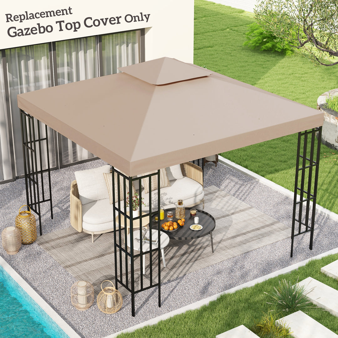 Outsunny 3 x 3(m) Canopy Top Cover Double Tier Gazebo Gazebo Replacement Pavilion Roof Deep Beige (TOP ONLY)