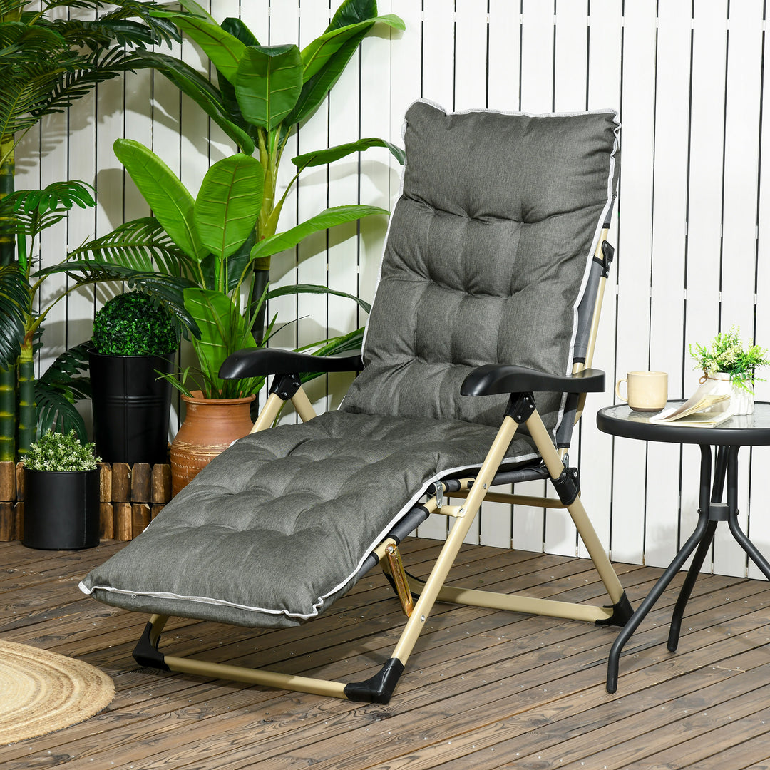 Outdoor Reclining Sun Lounger Chair, Folding Garden Recliner with Cushion