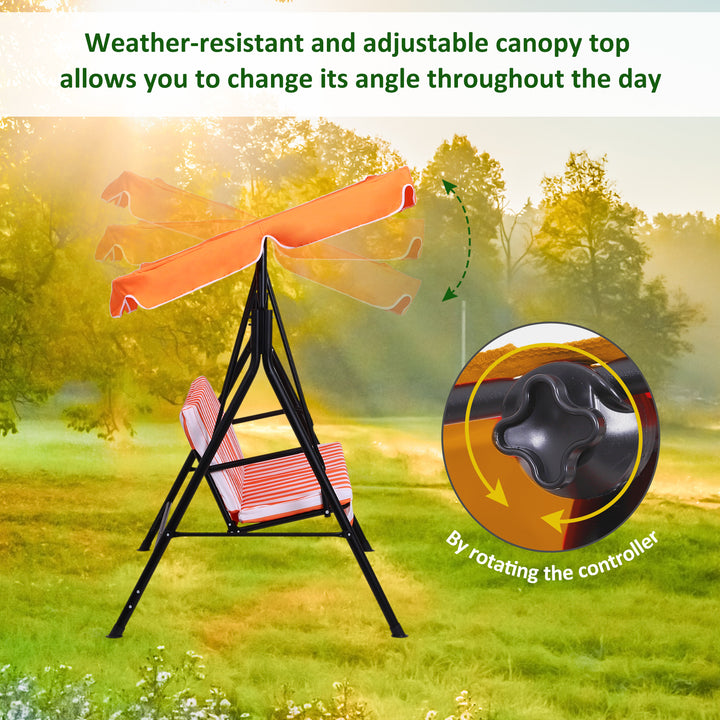 3 Seater Canopy Swing Chair Garden Rocking Bench Heavy Duty Patio Metal Seat w/ Top Roof - Orange