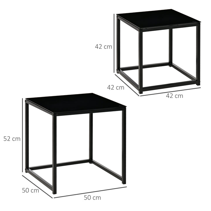 Nest of 2 Side Tables, Set of Modern Bedside Tables with Tempered Glass Desktop for Living Room, Bedroom, Office, Black