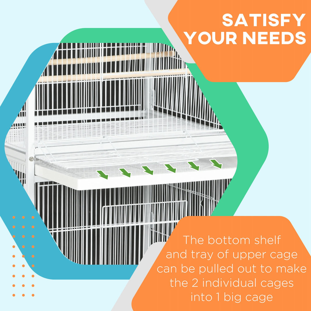 Budgie Cage with Rolling Stand, Perches, Wheels, Large Parrot Cage for Finch, Canary, Budgie, Cockatiel, White