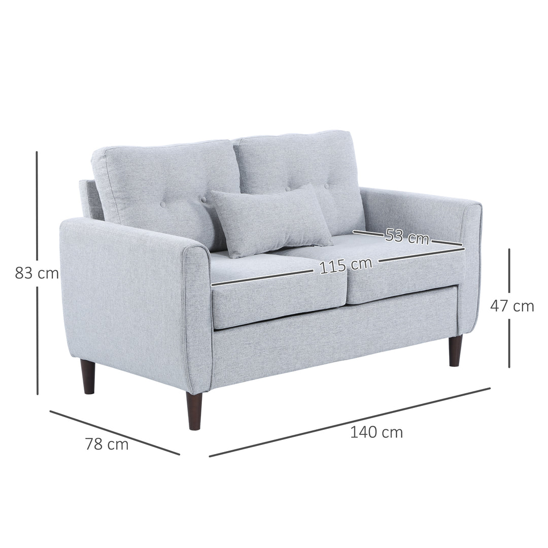 HOMCOM 2 Seat Sofa Double Sofa Loveseat Fabric Wooden Legs Tufted Design for Living Room, Dining Room, Office, Light Grey