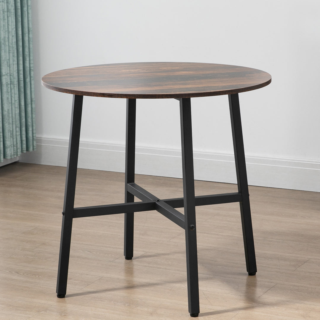 85cm Dining Room Table, Industrial Style Kitchen Table Round  with Steel Legs, Rustic Brown