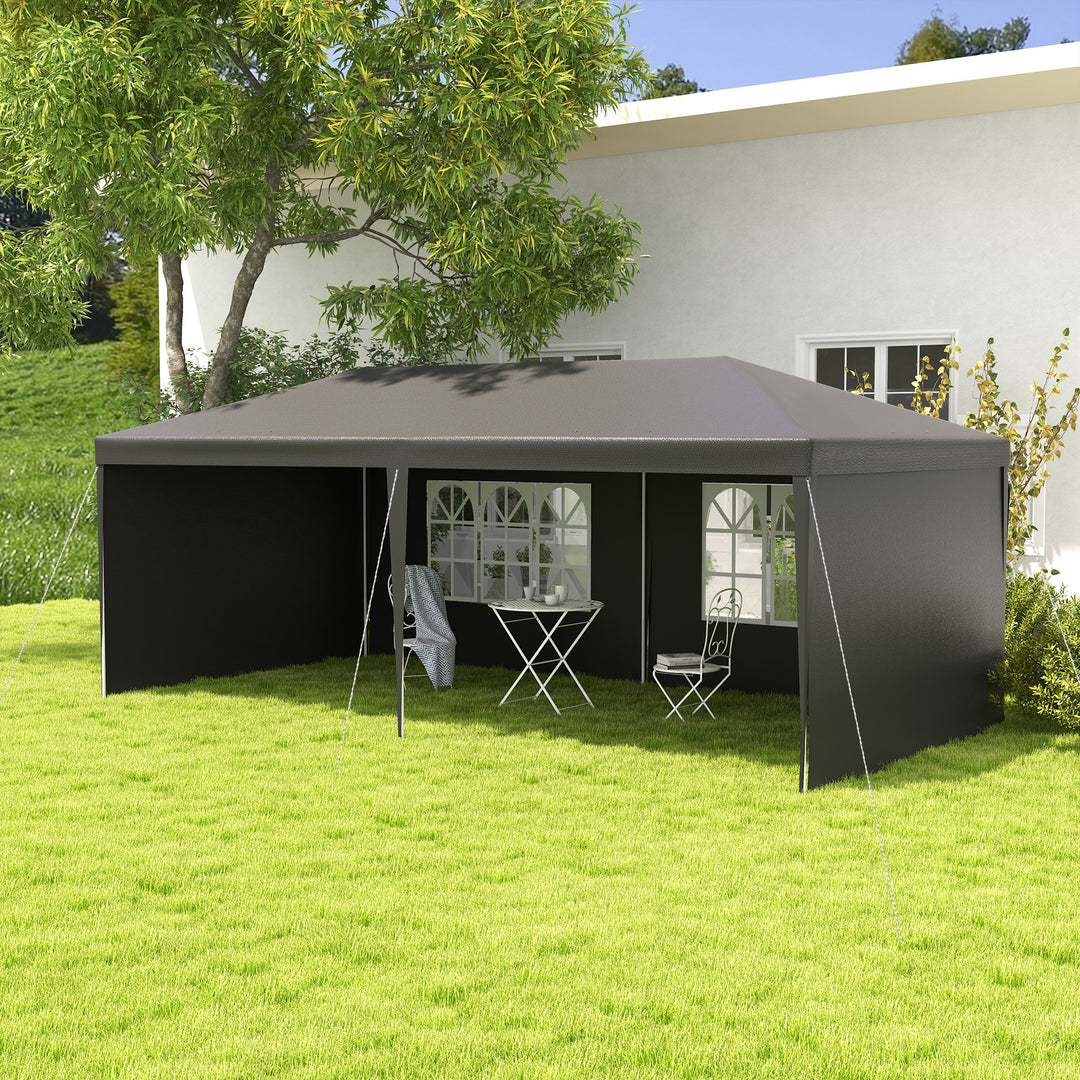 6 x 3 m Party Tent Gazebo Marquee Outdoor Patio Canopy Shelter with Windows and Side Panels, Dark Grey