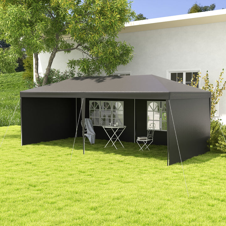 6 x 3 m Party Tent Gazebo Marquee Outdoor Patio Canopy Shelter with Windows and Side Panels, Dark Grey