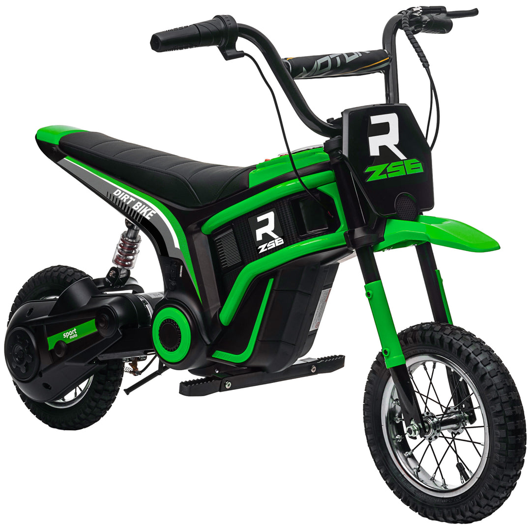 24V Electric Motorbike, Dirt Bike with Twist Grip Throttle, Music Horn, 12" Pneumatic Tyres, 16 Km/h Max. Speed, Green