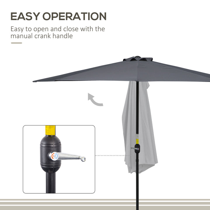 3 m Half Round Umbrella Parasol-Grey Polyester/Aluminum