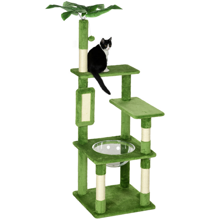 Cat Tree Tower, with Scratching Post, Hammock, Toy Ball, Platforms - Green