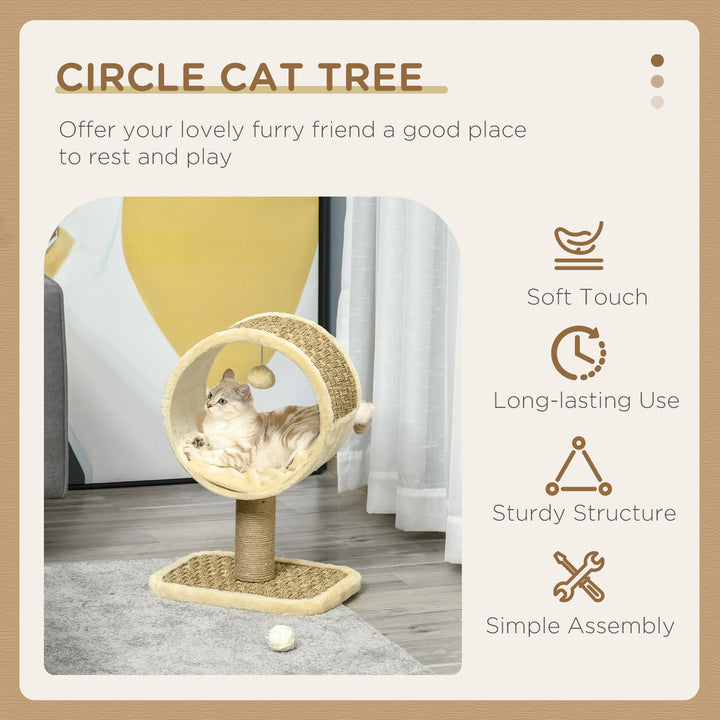 56cm Small Cat Tree for Indoor Cats with Scratching Post, Kitten Tower with Tunnel, Ball Toy, Cushion, Beige