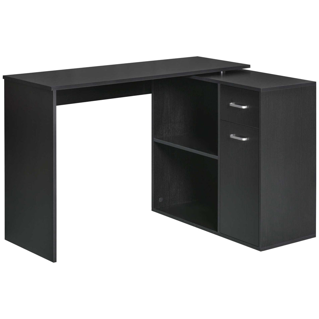 L-Shaped corner computer desk Table Study Table PC Workstation with Storage Shelf Drawer Home Office Black