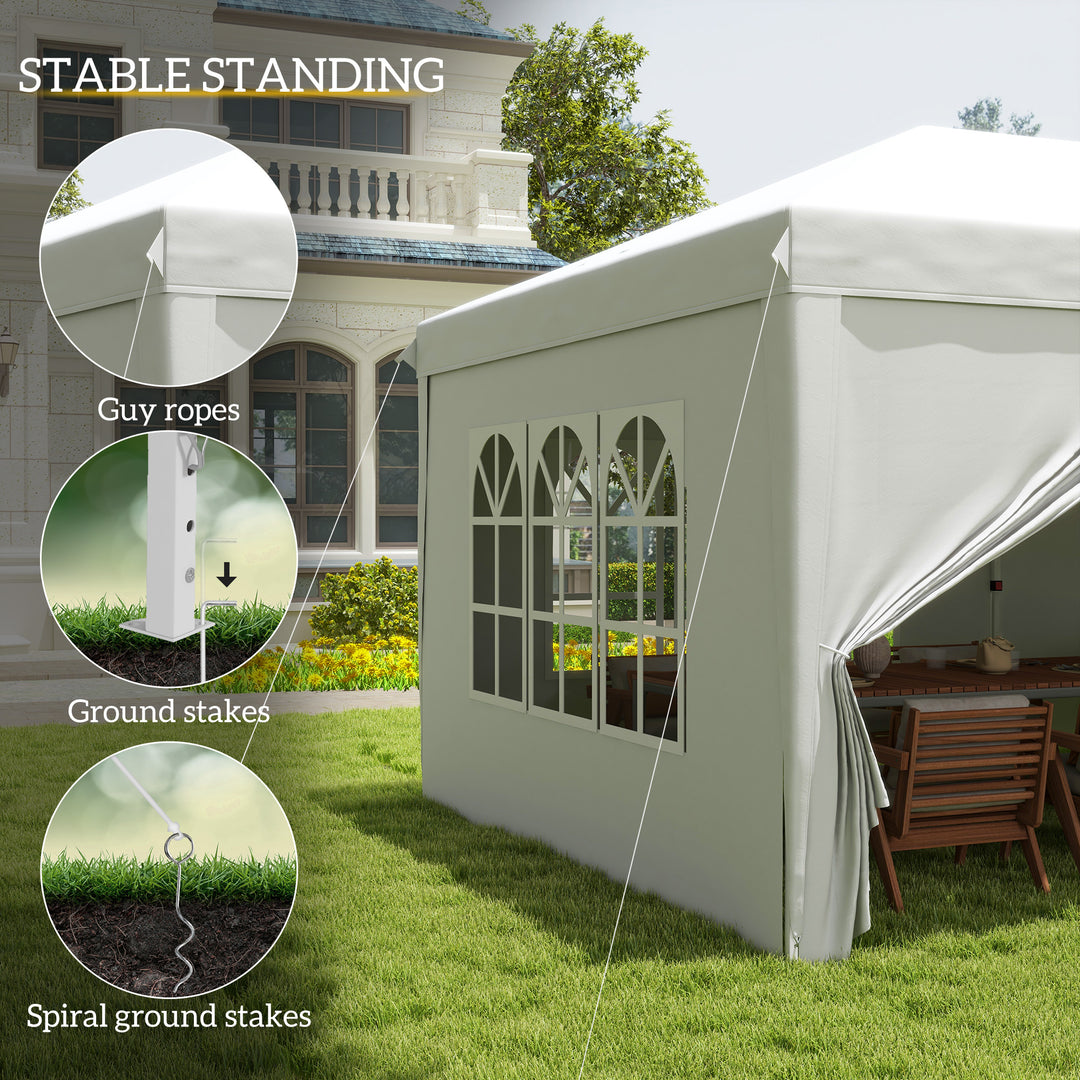 3 x 6 m Pop Up Gazebo with Sides and Windows, Height Adjustable Party Tent with Storage Bag for Garden, Camping, Event, Brown