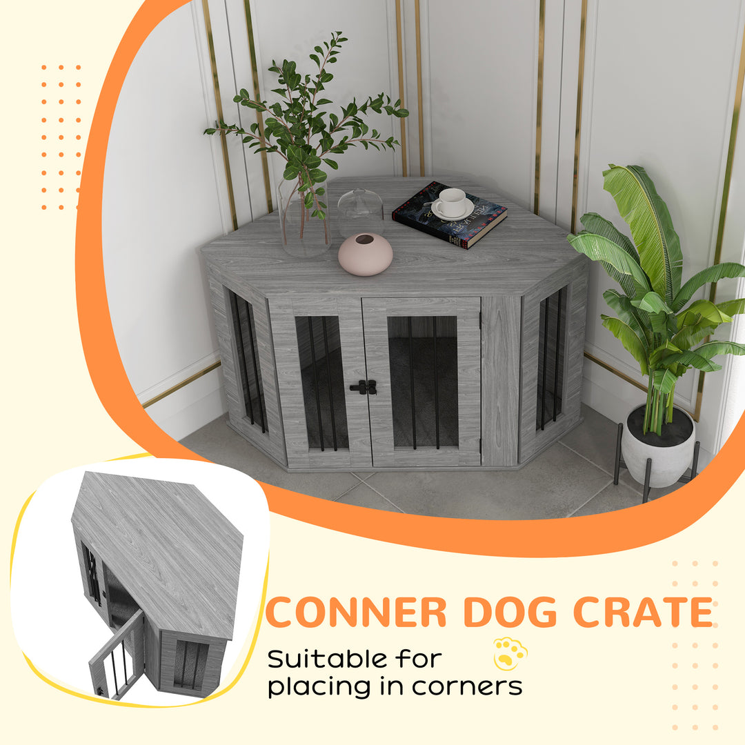 Dog Crate with Cushion, Conner Dog Crate Furniture, 104 x 55 x 63 cm, Grey