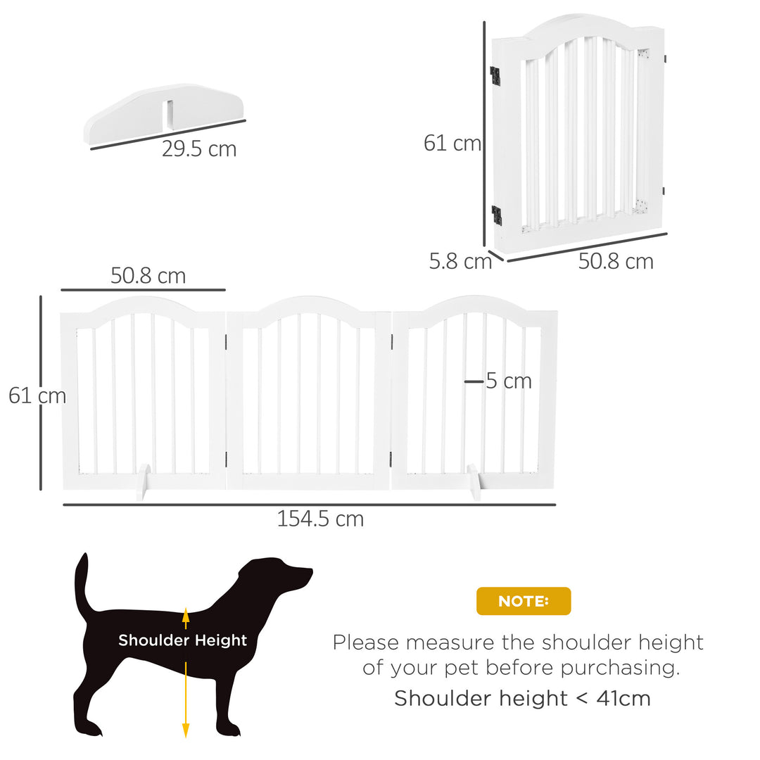 PawHut Dog Gate Wooden Foldable Small Sized Pet Gate Stepover Panel with Support Feet Freestanding Safety Barrier for the House Doorway Stairs White