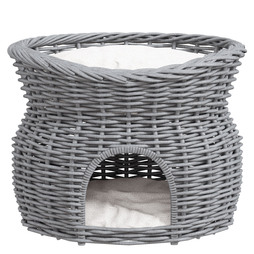 2-Tier Elevated Cat Bed Basket W/Cushion-Grey
