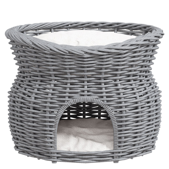 2-Tier Elevated Cat Bed Basket W/Cushion-Grey
