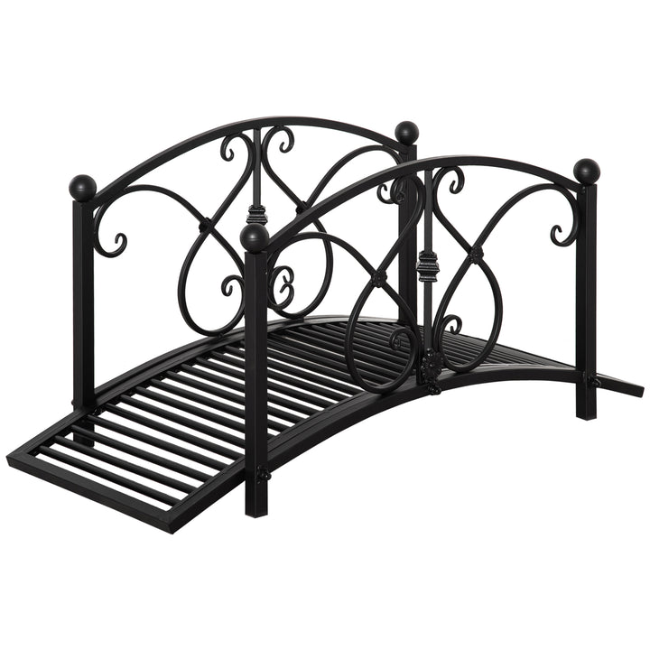 Classic Metal Garden Bridge with Safety Railings Arc Footbridge Decorative Pond  for Backyard Creek Stream, Black