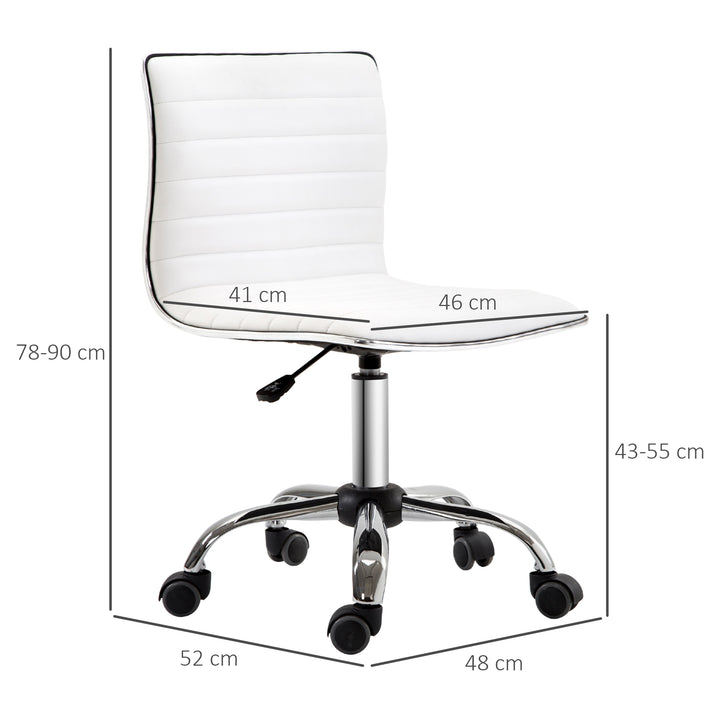 Adjustable Swivel Office Chair with Armless Mid-Back in PU Leather and Chrome Base - White