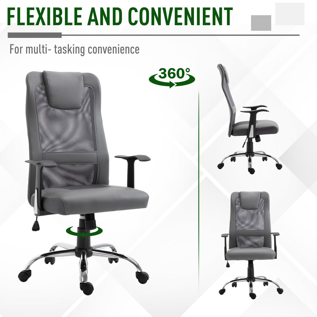 Vinsetto Mesh Office Chair High Back Desk Chair Height Adjustable Swivel Chair for Home with Headrest, Grey