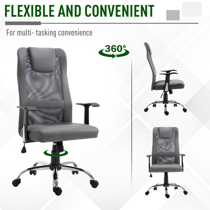 Vinsetto Mesh Office Chair High Back Desk Chair Height Adjustable Swivel Chair for Home with Headrest, Grey