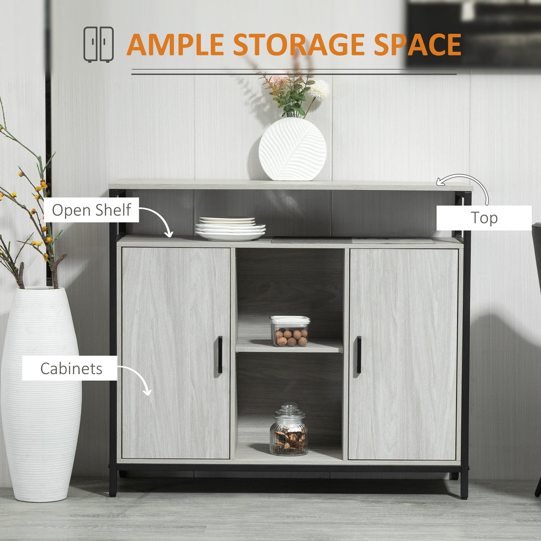 Modern Sideboard, Steel Frame Storage Cabinet with 2 Doors and Adjustable Shelves for Living Room, Hallway, Light Grey