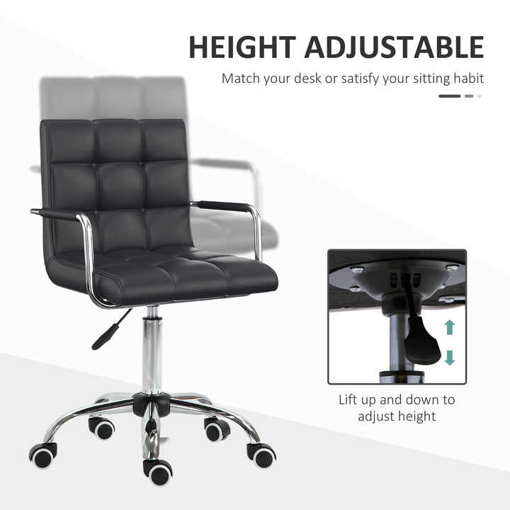 Vinsetto Mid Back PU Leather Home Office Desk Chair Swivel Computer Chair with Arm, Wheels, Adjustable Height, Black