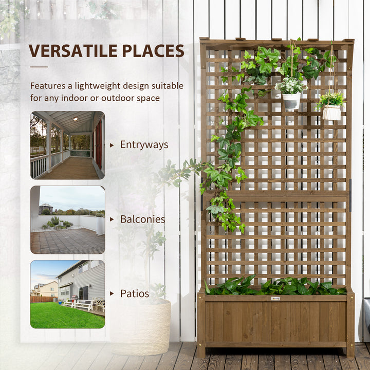 Wood Planter with Trellis for Vine Climbing, Raised Garden Bed, Privacy Screen for Backyard, Patio, Deck, Coffee