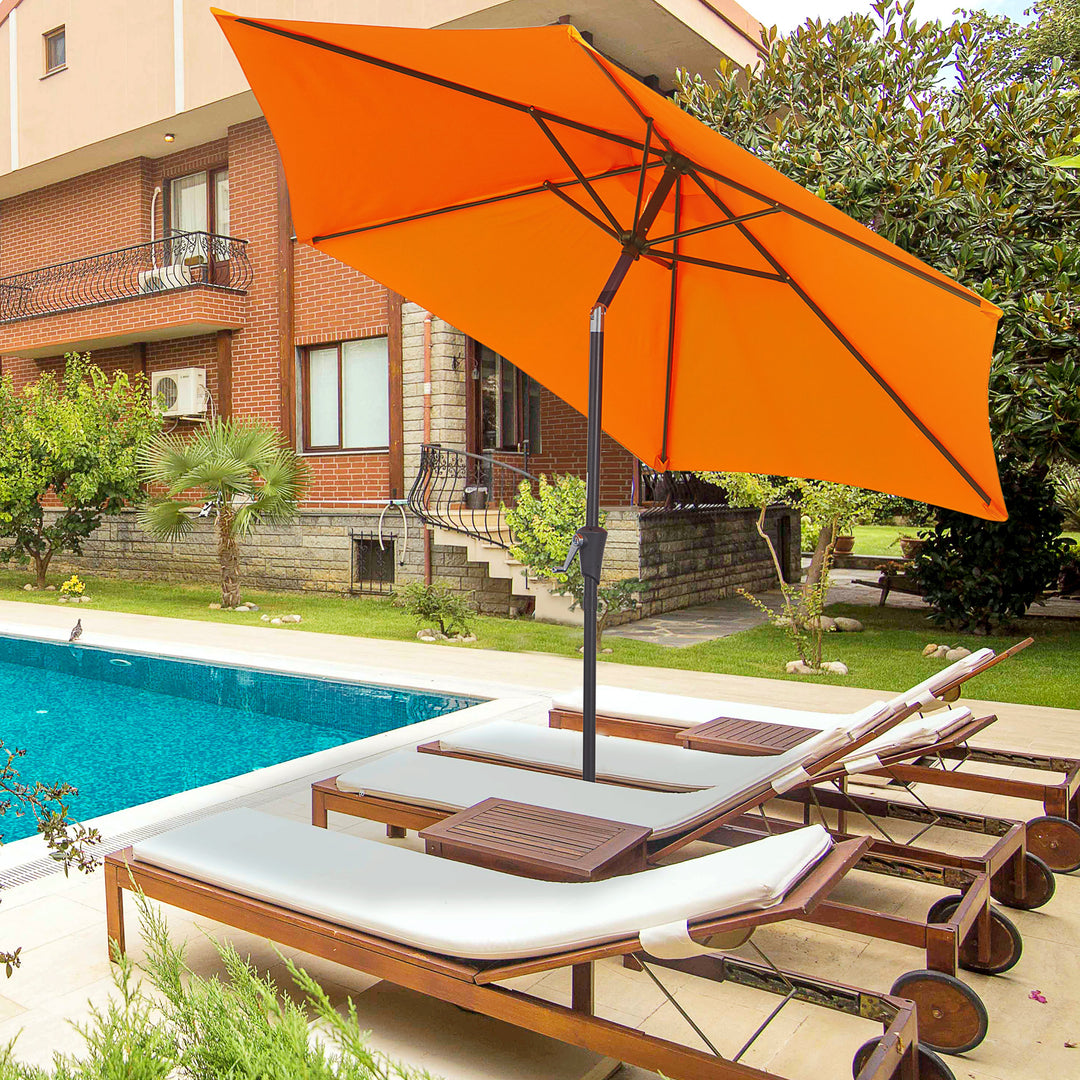 Outsunny 2.7M Patio Tilt Umbrella Sun Parasol Outdoor Garden Sun Shade Aluminium Frame with Crank（Orange）