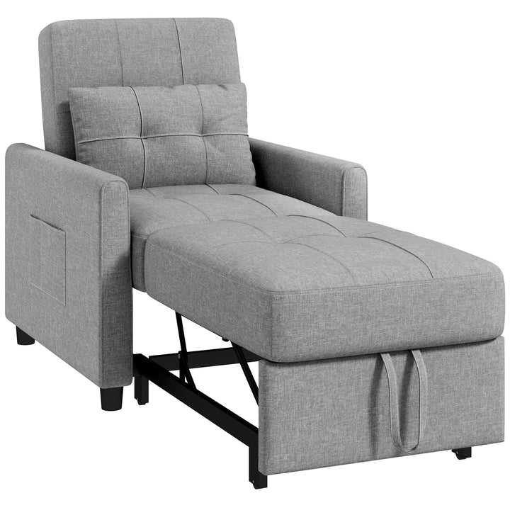 3-In-1 Convertible Chair Bed, Pull Out Sleeper Chair, Fold Out Bed with Adjustable Backrest, Side Pockets, Light Grey